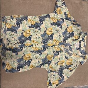 Croft & Barrow Pineapple Print Casual Button Down Shirt - Blue and Yellow